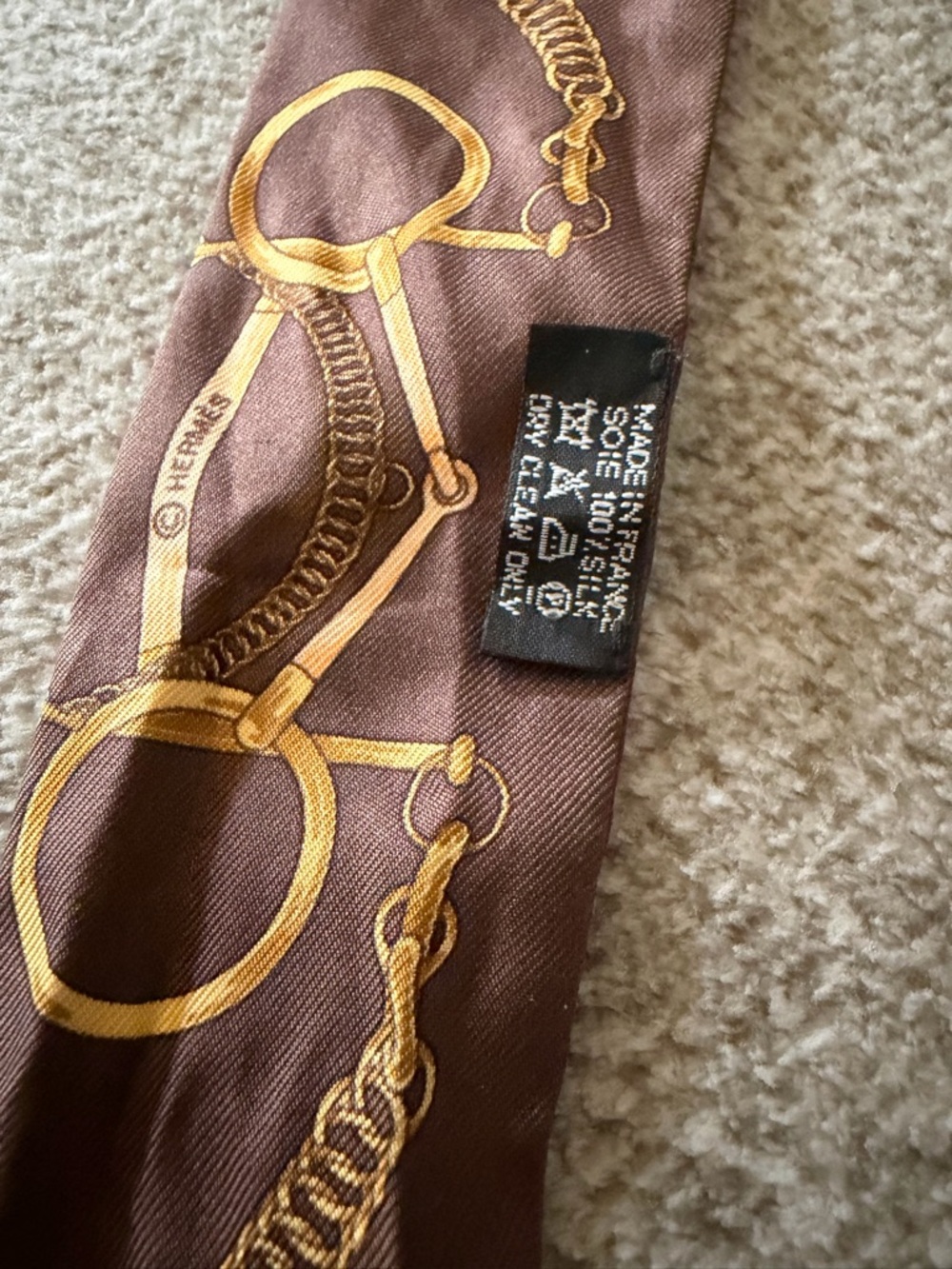 Hermes Brown and Gold Equestrian Silk Scarf Accent vintage Twilly circa 2005